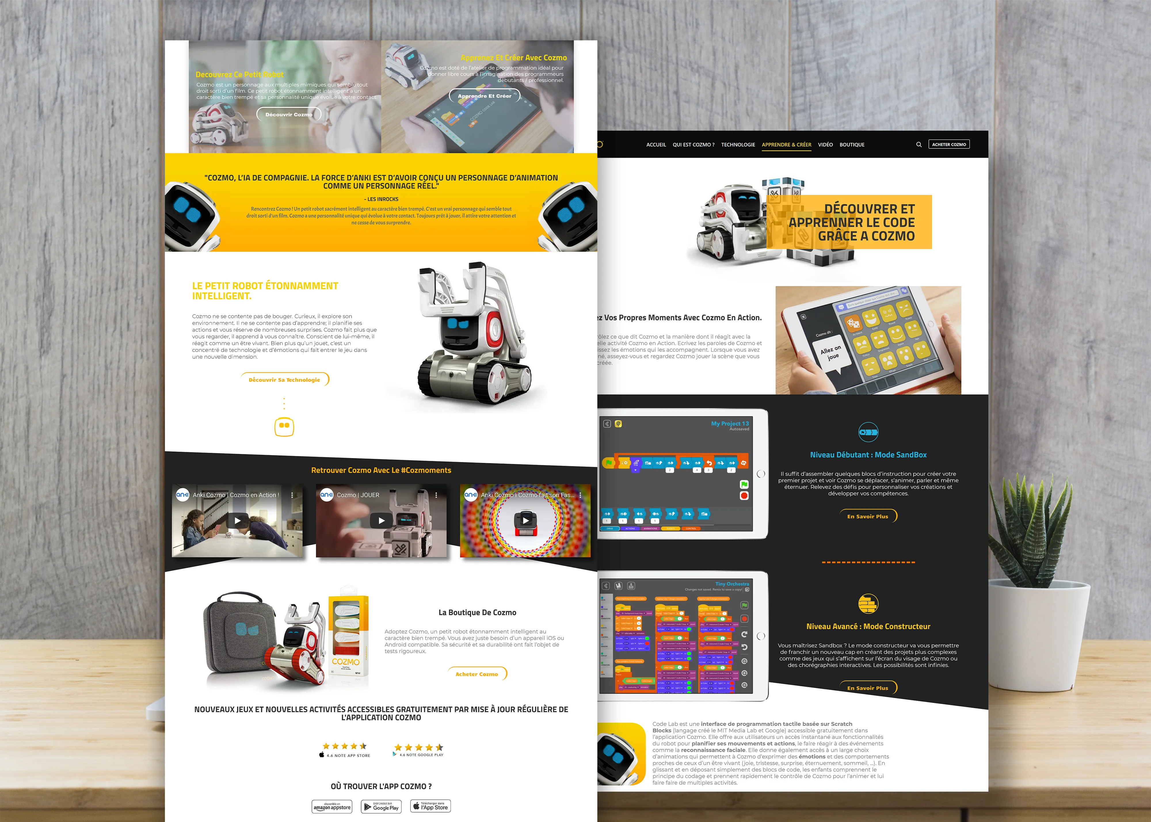 Modèles des pages du projet webdesign du robot Cozmo